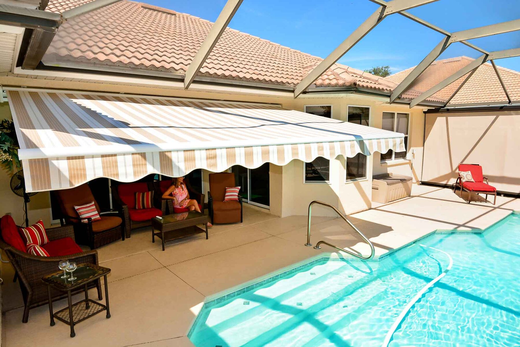 Modern Pool Area Retractable Awnings in Lee's Summit